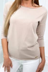 Памучна Ежедневна Блуза С 3/4 Ръкав – Бежов – 8834-5