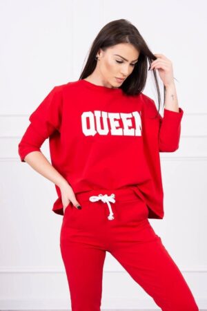 Комплект От 2 Части – Блуза + Панталон – С Надпис ” Queen” – Червено – 66977-4
