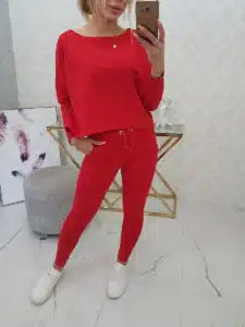 Комплект От 2 Части – Блуза + Панталон – Червено – 9090-11