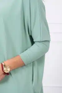 Разкроена ежедневна  блуза с еластичен ръкав – Мента – 8875