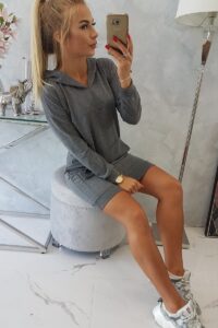 Спортна рокля с качулка и джобове – Графит – 67292-3