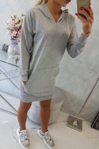 Спортна рокля с качулка и джобове – Сива – 67292-6