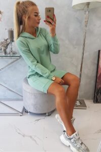 Спортна рокля с качулка и джобове – Тъмна Мента – 67292-10