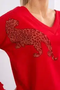 Комплект От Две Части – Блуза С Принт + Панталон – Червено – 9131-1