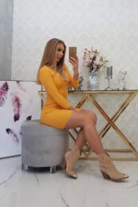 Къса Рокля С Декоративни Копчета – Горчица – 5198-13