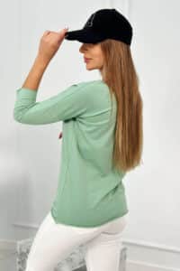 Памучна Ежедневна Блуза С 3/4 Ръкав – Мента – 8834-4