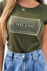 Тениска С Щампа “Milano” – Каки – 67838-3
