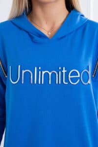 Ежедневна Рокля С Удължен Гръб И С Надпис “Unlimited” – С Джобове – Син – 9190-8