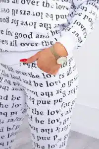 Свободен комплект Блуза + Панталон с печати – Бял – 1D-2