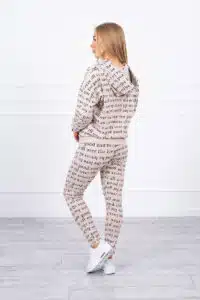 Свободен комплект Блуза + Панталон с печати – Бежов – 1D-4