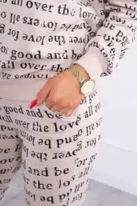 Свободен комплект Блуза + Панталон с печати – Бежов – 1D-4