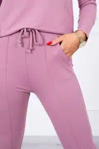 Комплект Панталон + Блуза с деколте и копчета – Тъмнорозов – 3D
