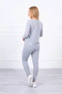 Комплект Панталон + Блуза С Деколте И Копчета – Сив – 3D-2