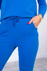 Комплект Панталон + Блуза С Деколте И Копчета – Син – 3D-3