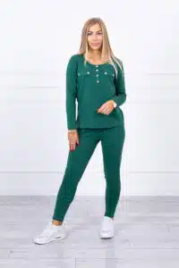 Комплект Панталон + Блуза С Деколте И Копчета – Зелен – 3D-7