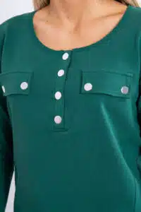 Комплект Панталон + Блуза С Деколте И Копчета – Зелен – 3D-7