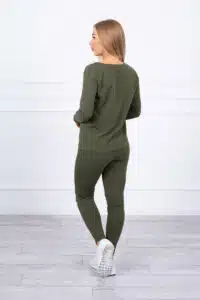 Комплект Панталон + Блуза С Деколте И Копчета – Хаки – 3D-8