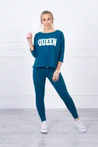 Комплект От 2 Части – Блуза + Панталон – С Надпис ” Queen” – Тъмносин – 66977-1