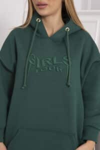 Дълъг Суитшърт С Качулка И Надпис “Girls Тour” – Тъмнозелен – 9310-1