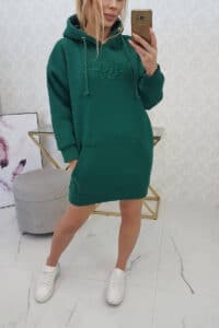 Дълъг Суитшърт С Качулка И Надпис “Girls Тour” – Тъмнозелен – 9310-1