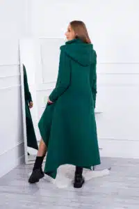 Разкроена дълга рокля с цип и качулка – Тъмнозелен – 9384