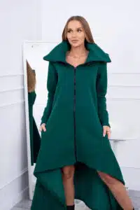 Разкроена дълга рокля с цип и качулка – Тъмнозелен – 9384