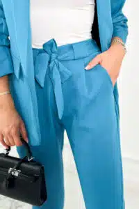 Италиански Елегантен Комплект От 2 Части – Сако + Панталон С Връзки – Тюркоаз – 9968K-5