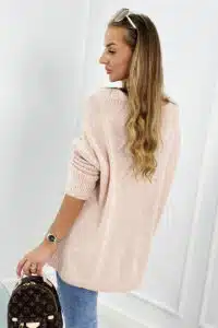 Италиански пуловер със свободна кройка и надпис “ROCK” – Прахово розово – IT-3-7