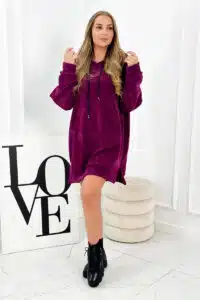 Италианска велурена рокля с качулка – Виолетова – 5672-1