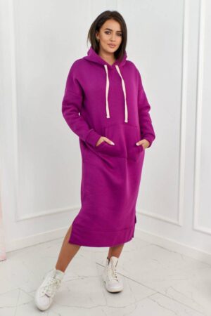 Дълга Италианска ватирана рокля с качулка – Виолетова  – 7009-7