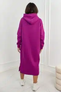 Дълга Италианска ватирана рокля с качулка – Виолетова  – 7009-7