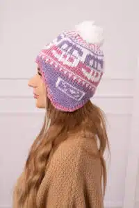 Дамска зимна шапка с помпон – Лилаво – K368-4