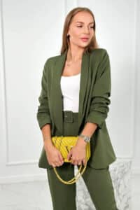 Елегантен Италиански Комплект От Две Части – Сако + Панталон – Каки – 80172K-7