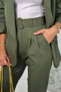 Елегантен Италиански Комплект От Две Части – Сако + Панталон – Каки – 80172K-7