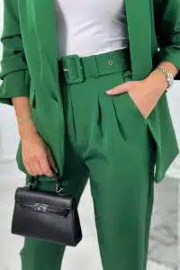 Елегантен Италиански Комплект От Две Части – Сако + Панталон – Тъмнозелен – 80172K-5