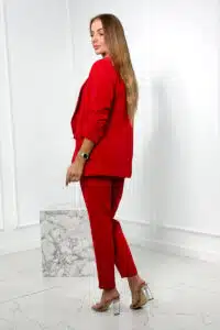 Елегантен Италиански Комплект От Две Части – Сако + Панталон – Червено – 80172K-2