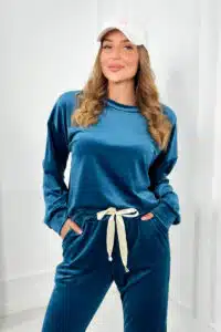 Италиански Плюшен Комплект От Две Части – Блуза + Панталон – Син – 6549-9