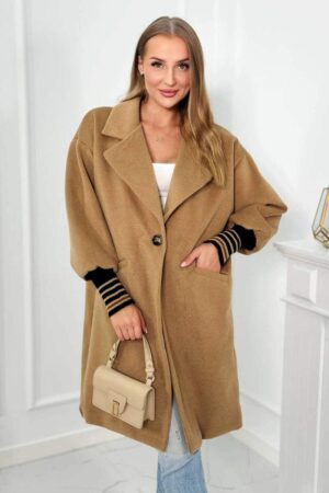 Италианско палто с ластик на ръкава – Камел – 2398-2