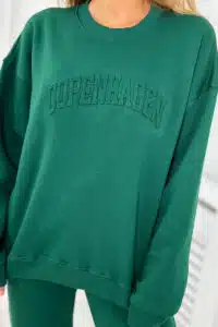 Ватиран Памучен Комплект От Две Части – Блуза + Панталон – Зелен – 9597-2