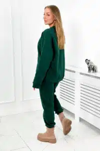 Ватиран Памучен Комплект От Две Части – Блуза + Панталон – Зелен – 9597-2
