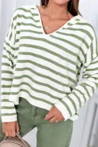 Раиран Пуловер с  V-образно деколте – Mента – 2024-14