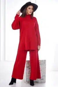 Комплект От 2 Части – Пуловер + Панталон – Червено  – 2023-1N-3