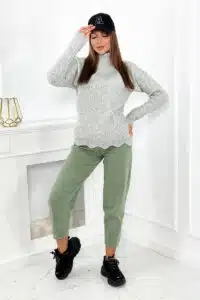 Вълнен Пуловер – Тип Поло – Сив – 2024-8-7