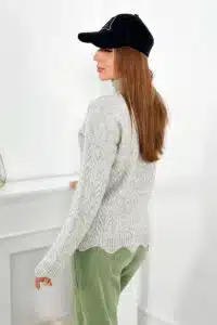 Вълнен Пуловер – Тип Поло – Сив – 2024-8-7