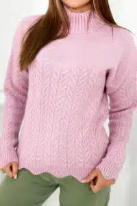 Вълнен Пуловер – Тип Поло – Лилаво – 2024-8-6