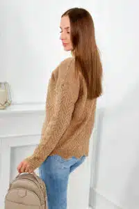Вълнен Пуловер – тип поло – Кафяв – 2024-8