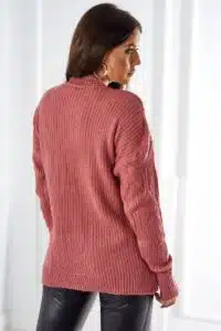 Плетен Пуловер – Тип Поло – Тъмнорозов – 24-6-7