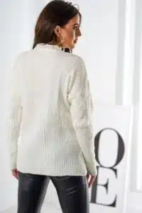 Плетен Пуловер – Тип Поло – Екрю – 24-6-2