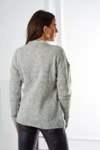 Плетен Пуловер – Тип Поло – Сив – 24-6-1