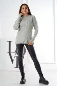 Плетен Пуловер – Тип Поло – Сив – 24-6-1
